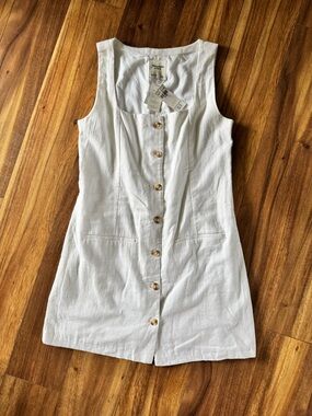 Abercrombie & Fitch White Button-Front Linen-Blend Tank Dress